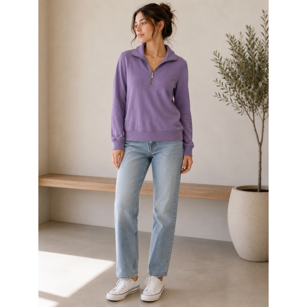 Workshop Republic Clothing Womens Purple Quarter Zip Pullover‎ Sweatshirt S/P